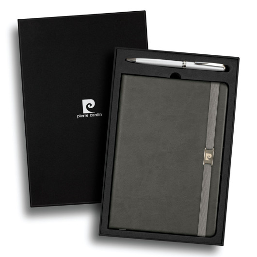 Promotional Pierre Cardin Lombard Notebook and Pen Gift Sets Grey